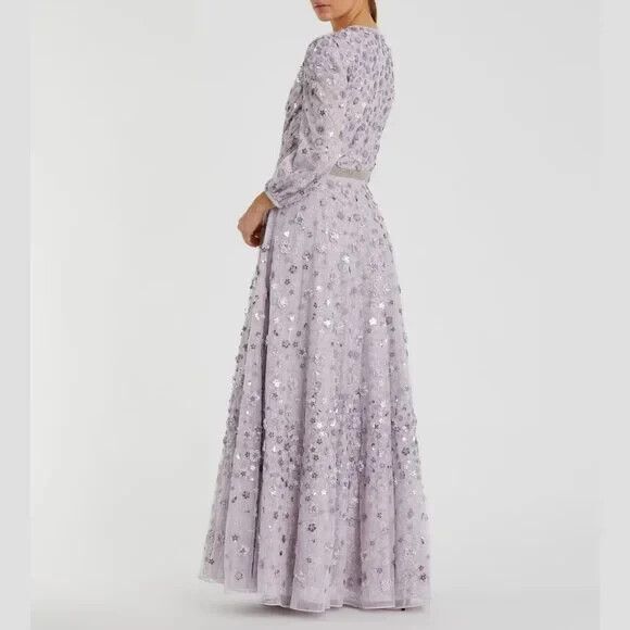 Mac Duggal 93805 Women‎ SZ 8 Floral Applique Puff Sleeve High Neck Gown Lavender - Picture 4 of 7